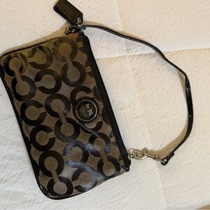 Coach Black and Tan Patterned Wristlet